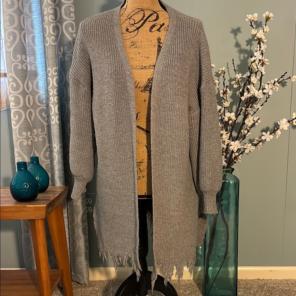 O&O (Boutique) Raw Distressed Hem Chunky Open Front Cardigan Sweater